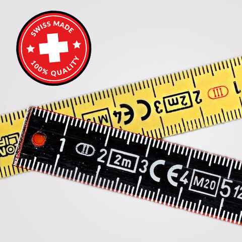 LongLife Plus und Composite Stäbe überkreuzt, Swiss Made Logo oben links