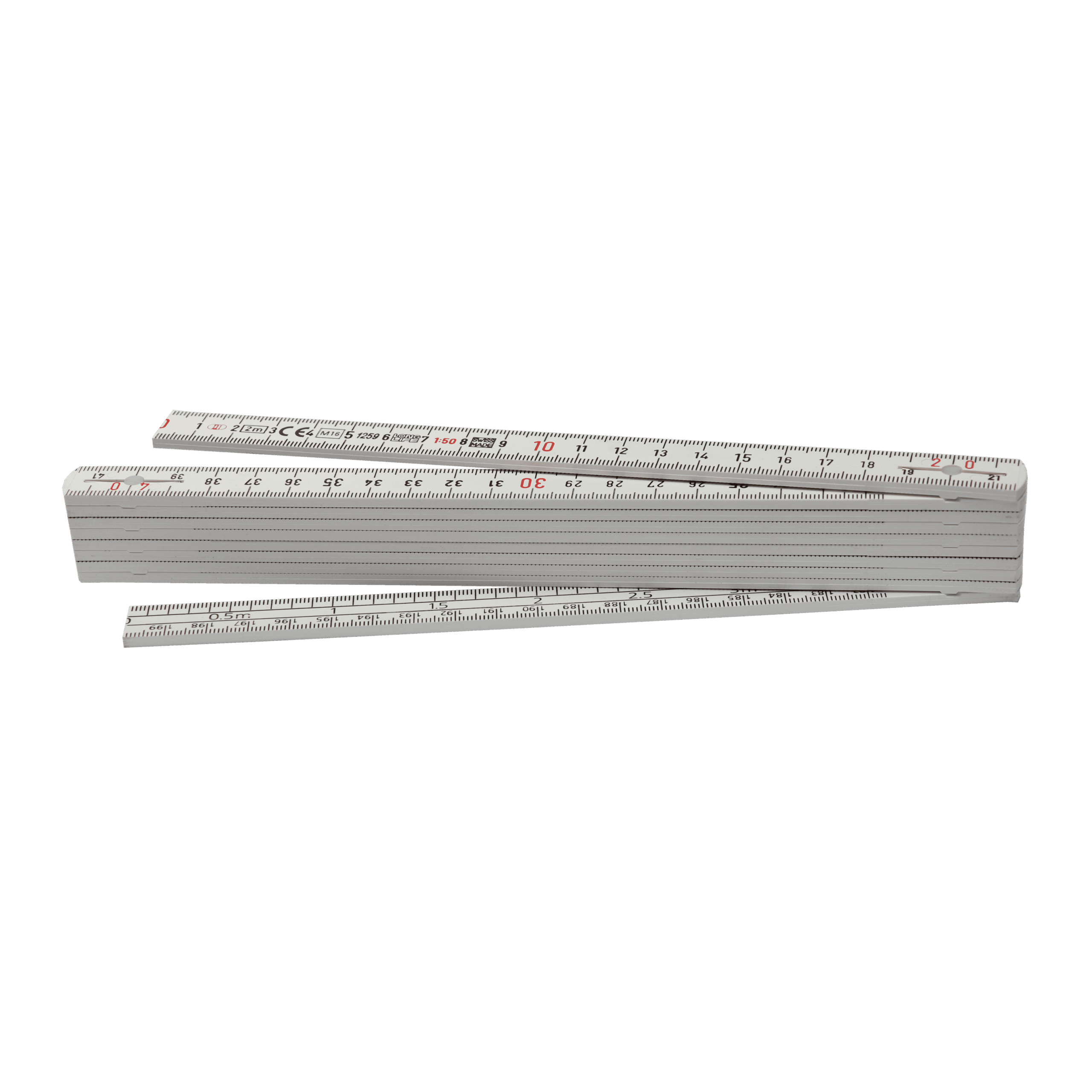 LongLife Reduktion mit schwarzer mm skala und rot geprägten dezimalzahlen. auf der rückseite befindet sich die reduktionsskala in 1:20 oder 1:50 zum einfachen Übertragen von masseinheiten